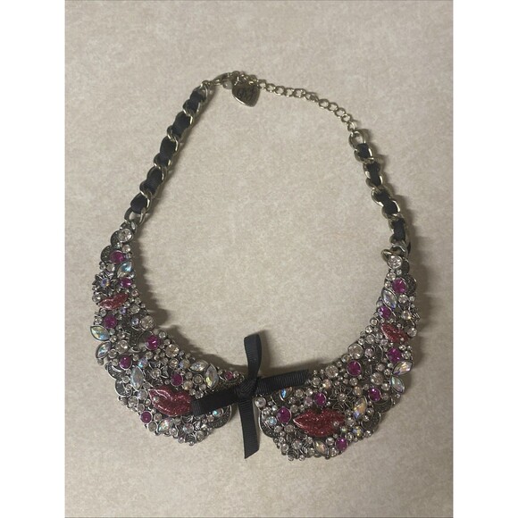 Betsey Johnson Jewelry - Betsey Johnson Pink, Black and Silver Jeweled Collar Necklace